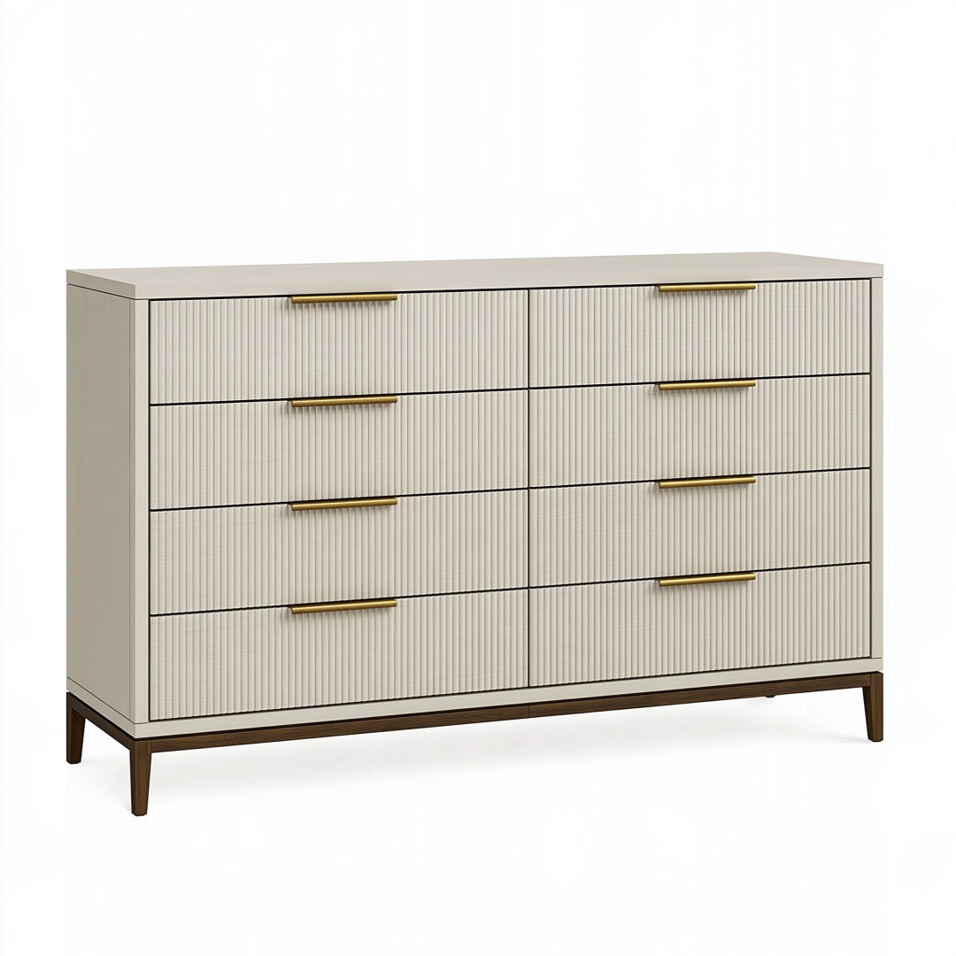 Cassettiera 160 x 45 x 95 cm in legno ingegnerizzato beige stile moderno con 8 cassetti