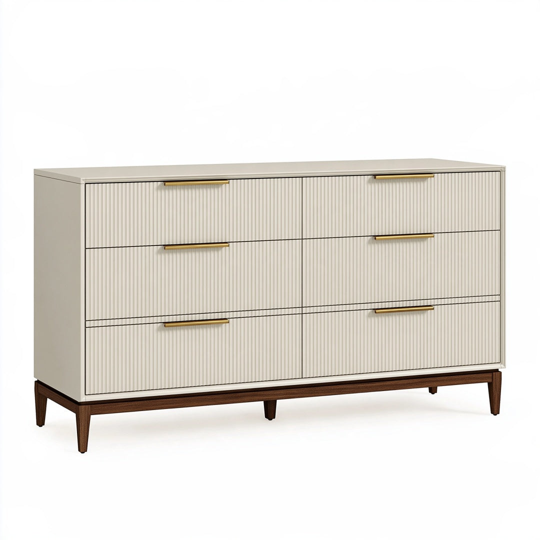Cassettiera 160 cm in legno beige con 6 cassetti stile moderno