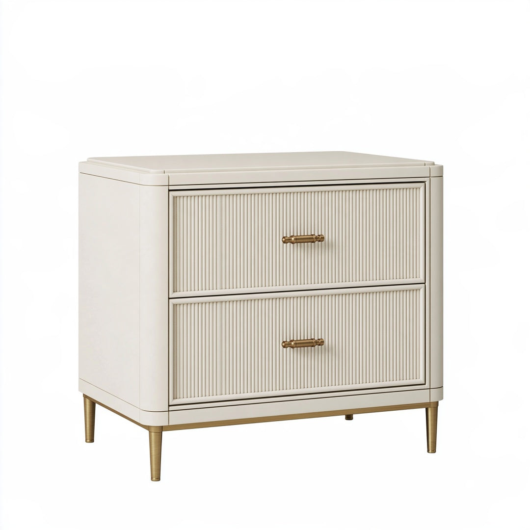 Comodino 60 x 45 x 60 cm in legno avorio con 2 cassetti stile moderno