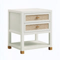 Comodino 55 x 45 x 65 cm in legno bianco con cassetti in rattan stile moderno