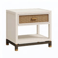 Comodino 55 x 45 x 60 cm in legno e rattan beige con cassetto stile moderno