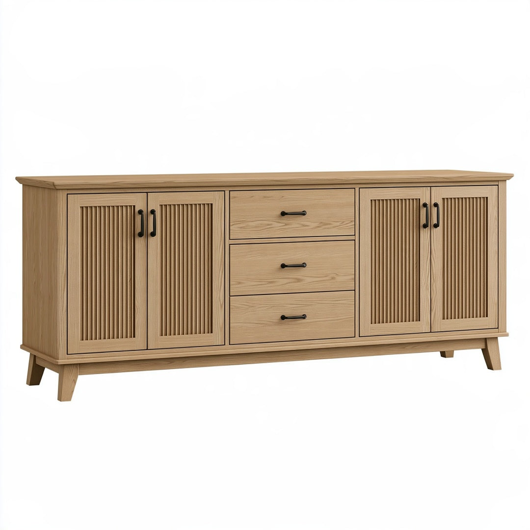 Credenza 180 x 40 x 85 cm in legno rovere chiaro con ante e cassetti stile nordico