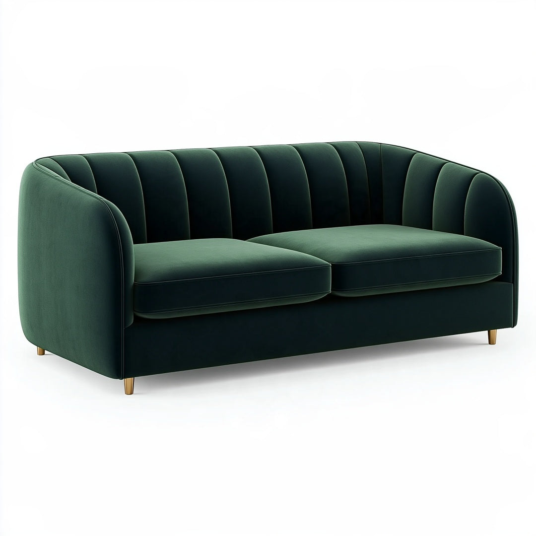 Divano 2 posti 180 x 85 x 80 cm in tessuto vellutato verde scuro stile moderno