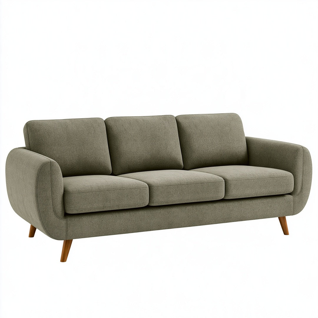 Divano 3 posti 220 x 90 x 85 cm in tessuto verde oliva con gambe in legno - stile moderno