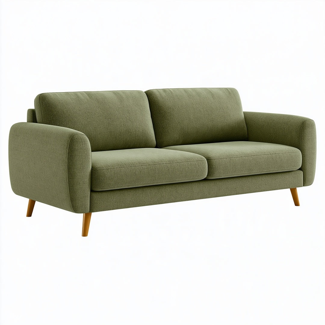 Divano 2 posti 170 x 85 x 83 cm in tessuto verde oliva - stile moderno con gambe in legno