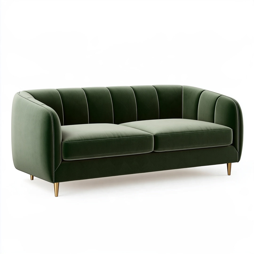 Divano 2 posti 180 x 85 x 78 cm in velluto verde con schienale scanalato