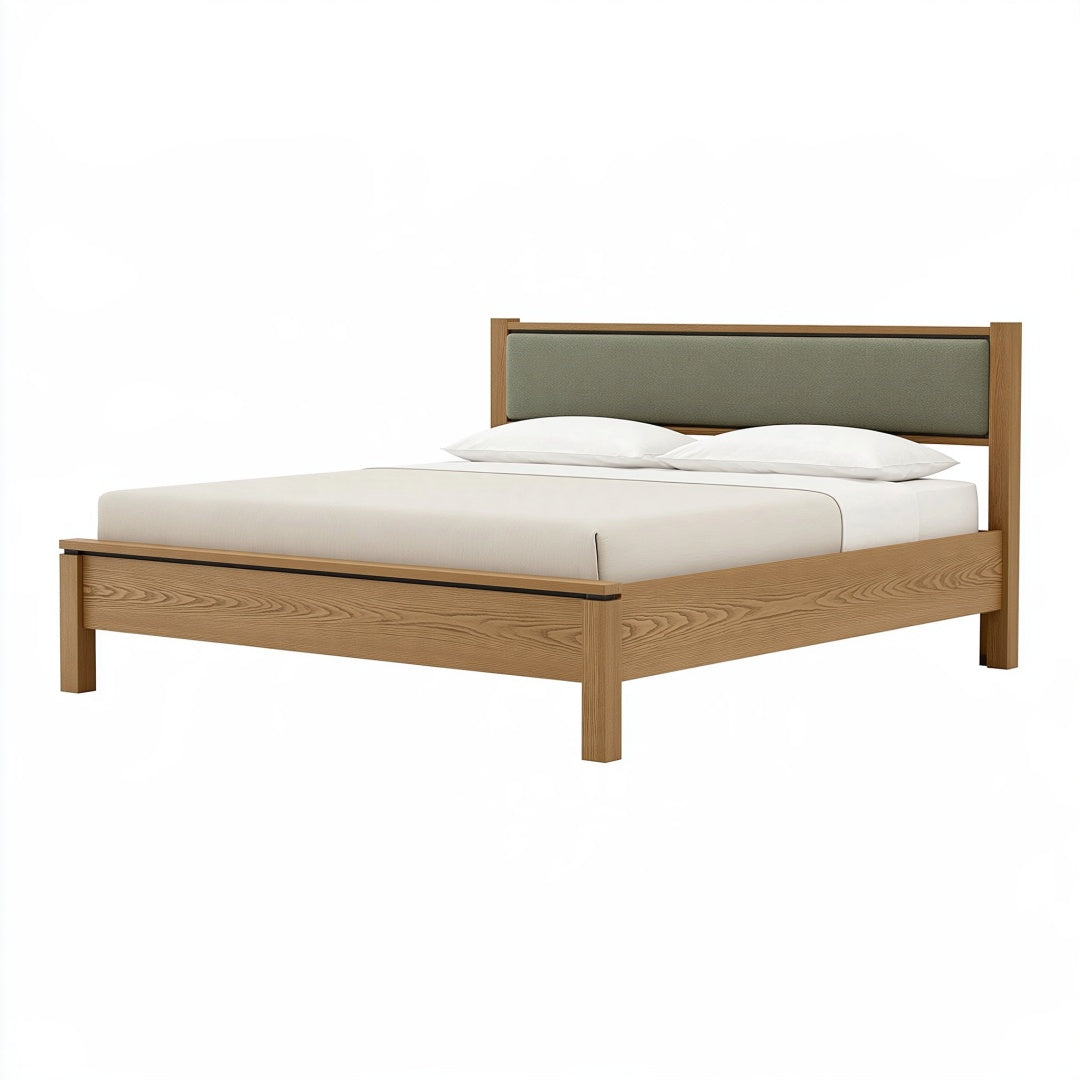 Letto matrimoniale 160 x 200 cm in legno marrone con testiera imbottita verde - stile moderno