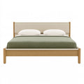 Letto matrimoniale 160 x 200 cm in legno naturale e tessuto beige - stile moderno con testiera imbottita
