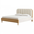 Letto matrimoniale 160 x 200 cm in tessuto beige e legno naturale - testiera imbottita a pannelli
