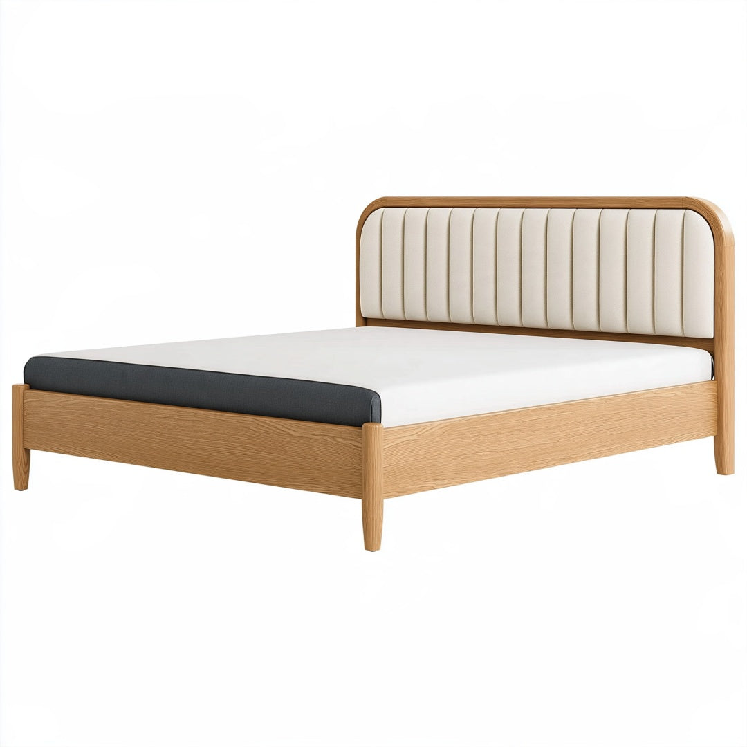 Letto matrimoniale 160 x 200 cm in legno naturale con testiera imbottita bianca stile moderno