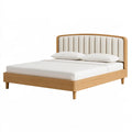 Letto matrimoniale 160 x 200 cm in legno beige naturale con testiera imbottita