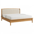 Letto matrimoniale 160 x 200 cm in legno naturale e tessuto crema - testiera imbottita a pannelli