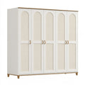 Armadio guardaroba 240x60x200 cm in legno bianco con inserti intrecciati - sei ante stile contemporaneo