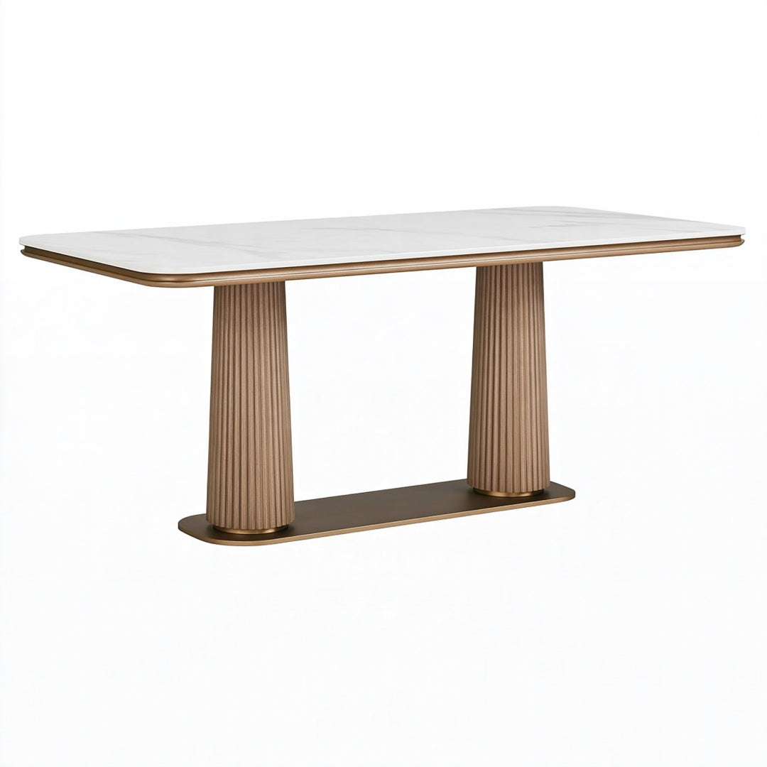 Tavolo da pranzo 160 x 90 x 75 cm con piano effetto marmo bianco e base in legno marrone stile moderno