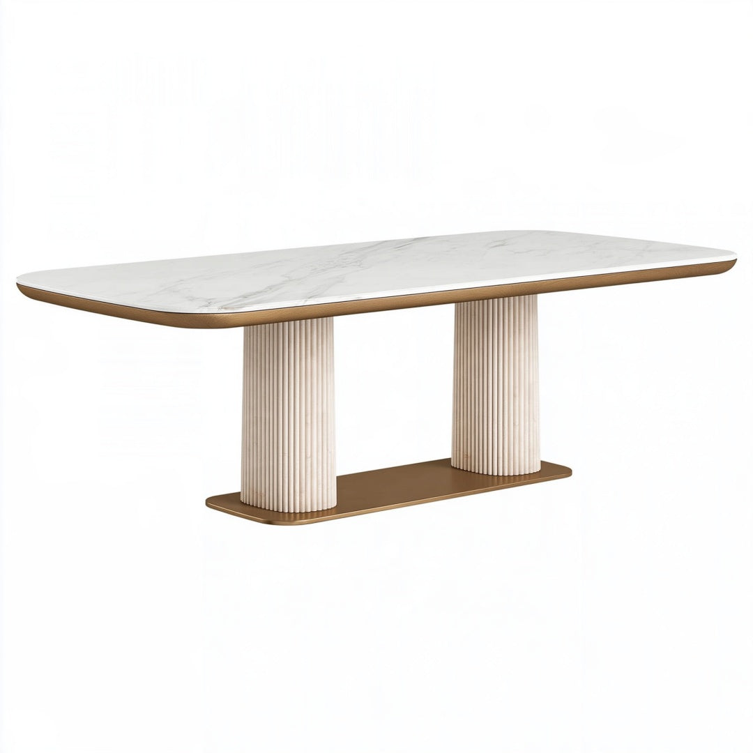 Tavolo da pranzo 180 x 90 x 75 cm effetto marmo bianco e legno marrone - stile contemporaneo