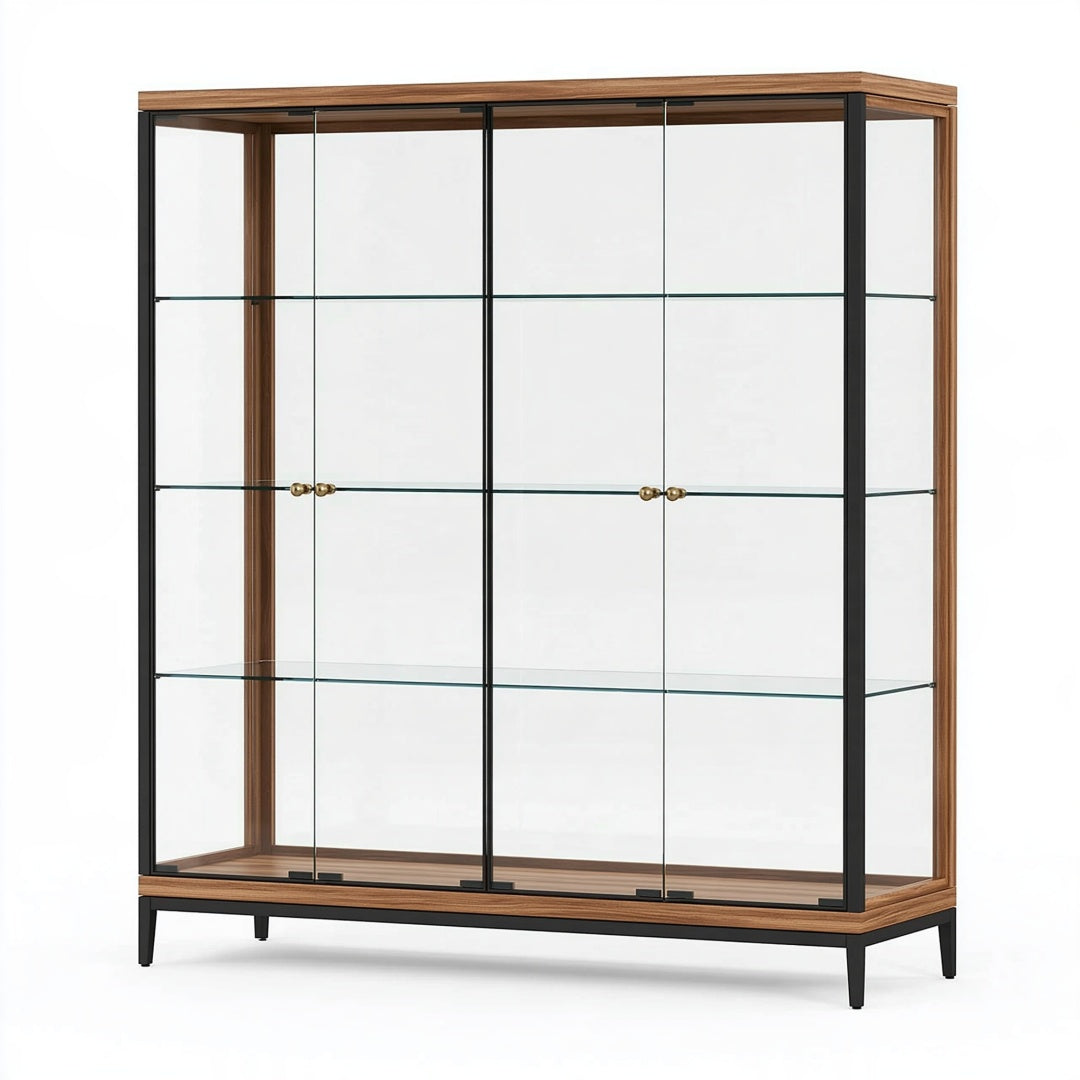 Vetrina 120 x 40 x 180 cm in legno e vetro marrone nero con ante