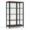 Vetrina 100 x 40 x 190 cm in vetro e metallo nero con ripiani effetto legno
