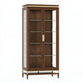Vetrina 100 x 45 x 200 cm in legno e vetro noce con ante doppie stile classico per soggiorno