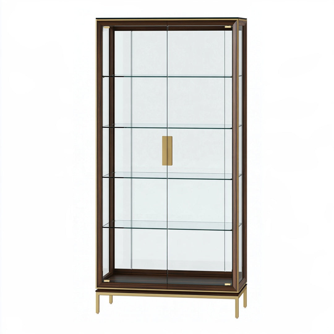 Vetrina 90 x 40 x 190 cm in vetro trasparente e legno marrone - stile moderno con ante