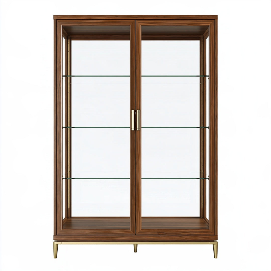 Vetrina 100 x 40 x 200 cm in legno marrone con vetro - mobile espositivo classico
