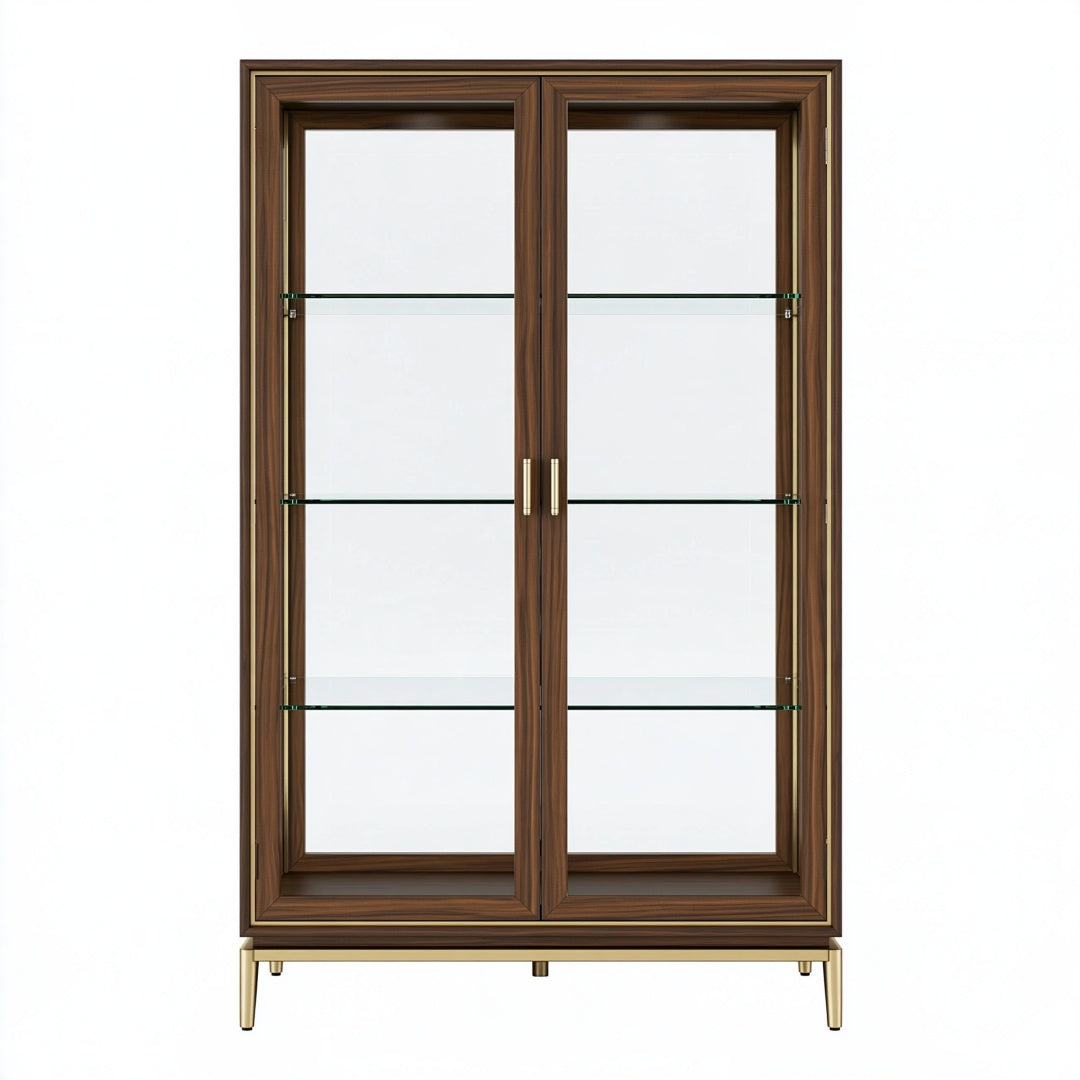 Vetrina 100 x 40 x 190 cm in legno marrone con ante in vetro - stile classico